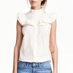 H&M White Sleeveless Cotton Button Down Top(Size 6)